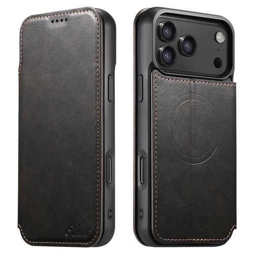 iPhone 17 Pro Suteni J05 Leather Magnetic MagSafe Phone Case - Black