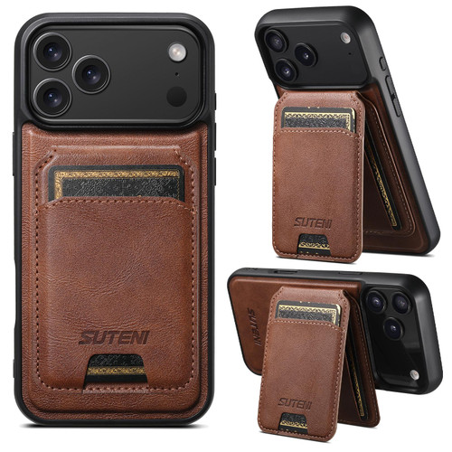 iPhone 17 Pro Suteni M5 Magnetic Card Bag MagSafe Leather Phone Case - Brown