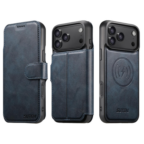 iPhone 17 Pro Suteni Q05 2-in-1 Multi-function Detachable Wallet MagSafe Phone Case - Blue