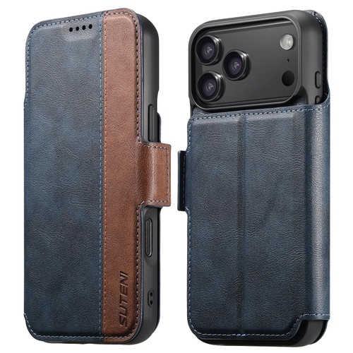 iPhone 17 Pro Suteni Q07 2-in-1 Multi-function Detachable Wallet MagSafe Phone Case - Blue