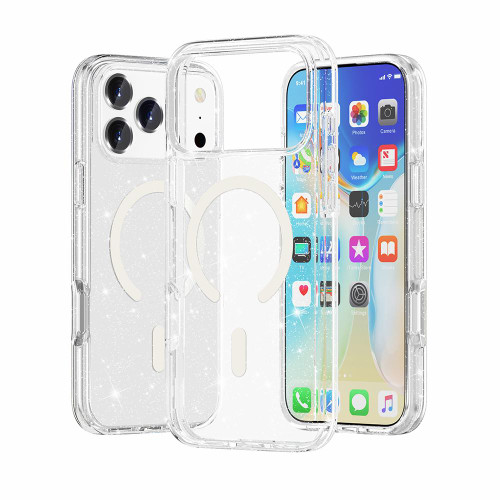 iPhone 17 Pro Terminator Style Glitter Powder MagSafe Magnetic Phone Case - White