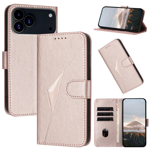 iPhone 17 Pro Triangle Pattern Buckle Clasp Leather Phone Case - Rose Gold