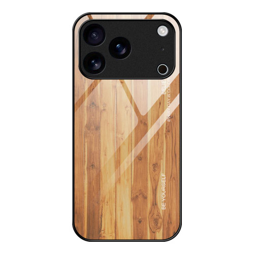 iPhone 17 Pro Wood Grain Glass Phone Case - Yellow