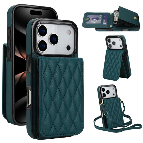 iPhone 17 Pro YM015 Crossbody Rhombic Card Bag RFID Phone Case - Green
