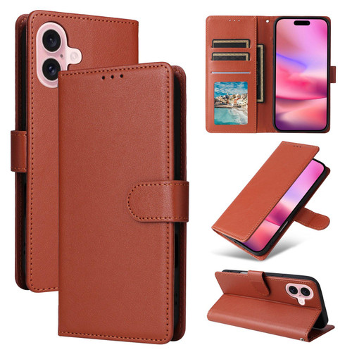iPhone 17 3-Card Slots Multifunctional Leather Phone Case - Brown