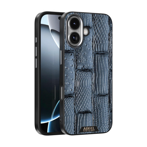 iPhone 17 ABEEL Beast Pattern 6D Micro-Embossed MagSafe Genuine Leather Phone Case - Blue