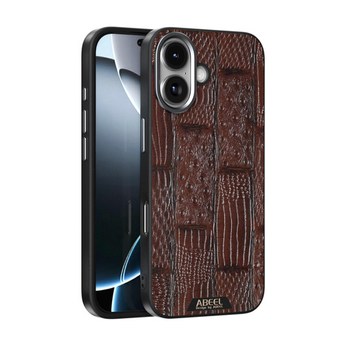 iPhone 17 ABEEL Beast Pattern 6D Micro-Embossed MagSafe Genuine Leather Phone Case - Brown
