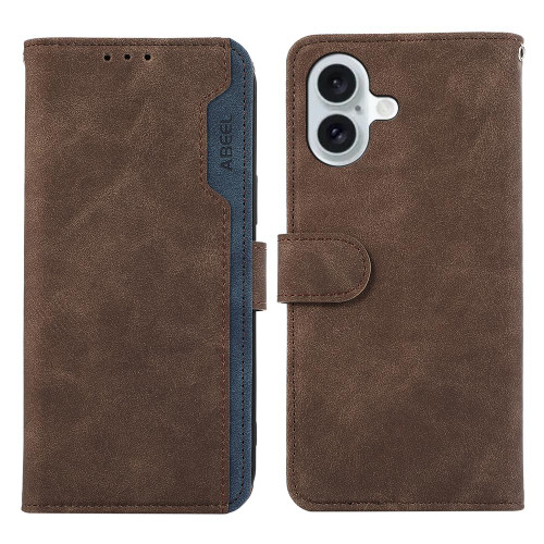 iPhone 17 ABEEL Color Block Magnetic RFID Leather Phone Case - Brown-Blue