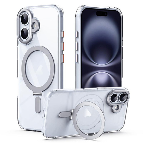 iPhone 17 Airbag MagSafe Shockproof Frosted Phone Case with Fold Holder - Silver