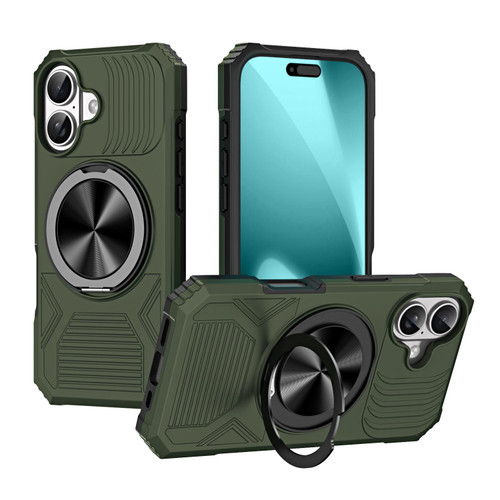 iPhone 17 Alloy Rotating Holder MagSafe Shockproof Phone Case - Army Green