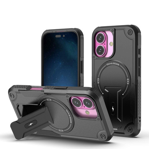 iPhone 17 Armor Magsafe Holder PC Hybrid TPU Phone Case - Black