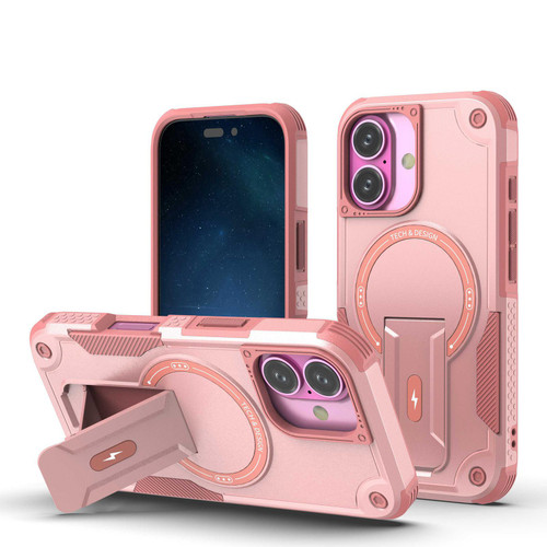 iPhone 17 Armor Magsafe Holder PC Hybrid TPU Phone Case - Pink