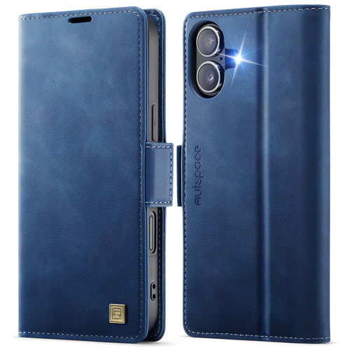 iPhone 17 AutSpace A11 Side Buckle MagSafe Magnetic RFID Phone Leather Case - Blue