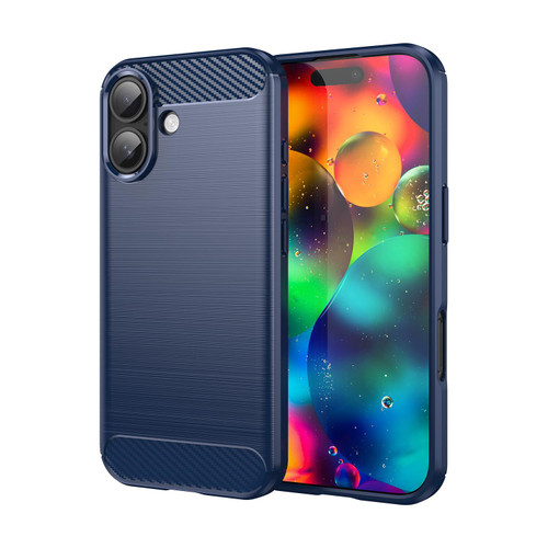 iPhone 17 Brushed Texture Carbon Fiber TPU Phone Case - Blue