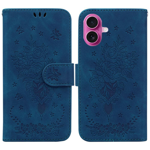iPhone 17 Butterfly Rose Embossed Leather Phone Case - Blue