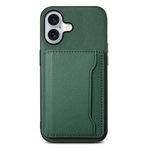 iPhone 17 Calf Texture Card Bag Design Full Coverage Phone Case - Green