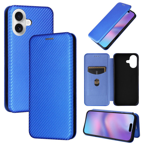 iPhone 17 Carbon Fiber Texture Flip Leather Phone Case - Blue