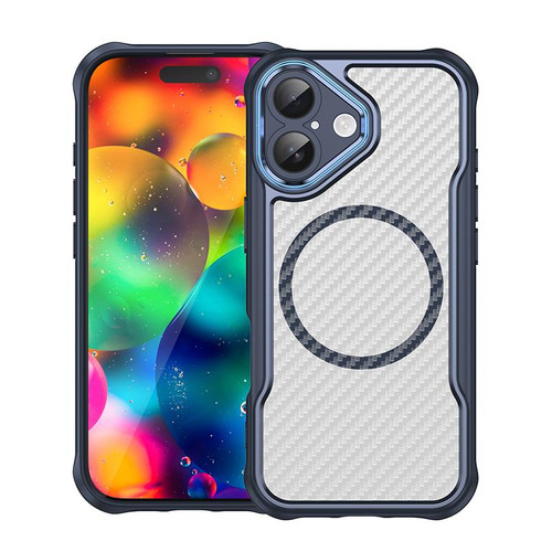 iPhone 17 Carbon Fiber Texture MagSafe Translucent Phone Case - Blue