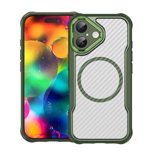 iPhone 17 Carbon Fiber Texture MagSafe Translucent Phone Case - Green