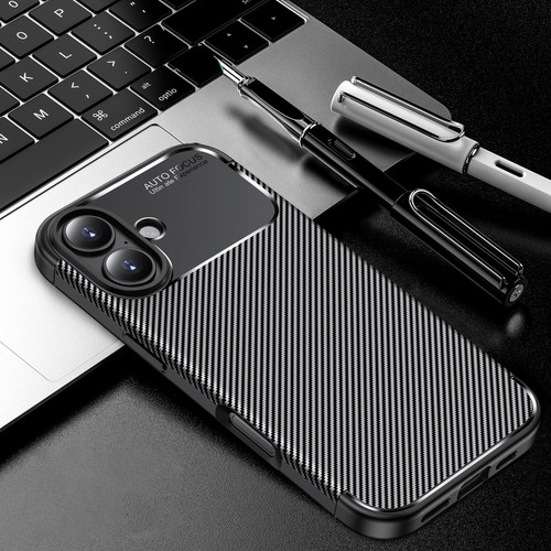iPhone 17 Carbon Fiber Texture Shockproof TPU Phone Case - Black