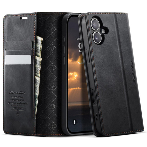 iPhone 17 CaseMe 033 Calf Leather Lining Microfibre RFID Blocking Phone Case - Black