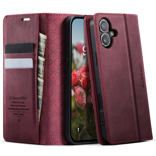 iPhone 17 CaseMe 033 Calf Leather Lining Microfibre RFID Blocking Phone Case - Red
