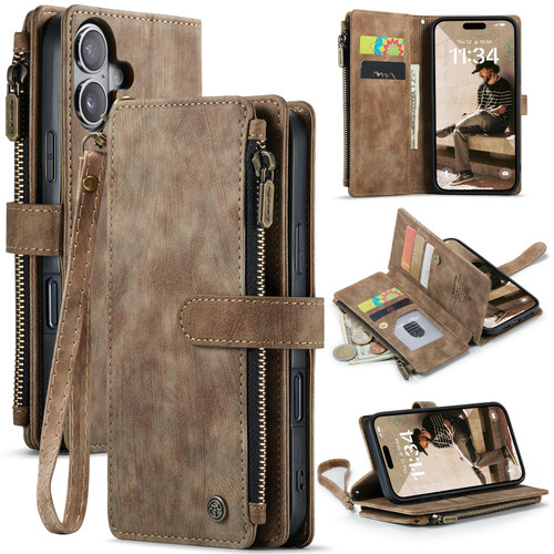 iPhone 17 CaseMe C30 Card Slots Zipper Wallet Leather Phone Case - Brown