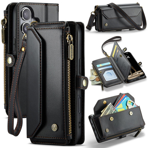iPhone 17 CaseMe C36 Card Slots Zipper Wallet RFID Anti-theft Leather Phone Case - Black