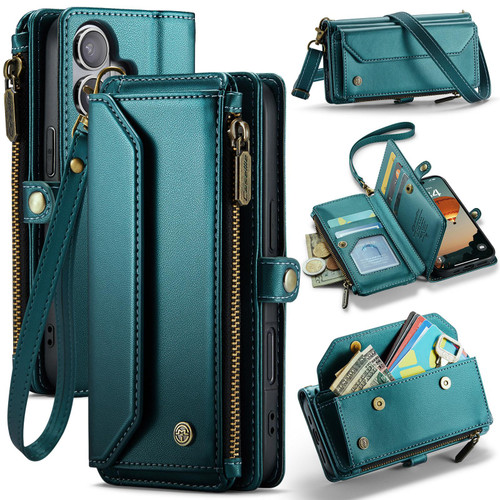 iPhone 17 CaseMe C36 Card Slots Zipper Wallet RFID Anti-theft Leather Phone Case - Blue