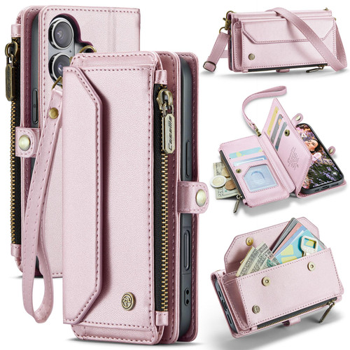 iPhone 17 CaseMe C36 Card Slots Zipper Wallet RFID Anti-theft Leather Phone Case - Pink