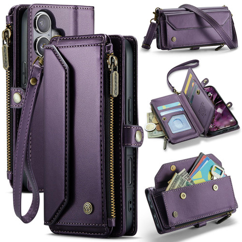 iPhone 17 CaseMe C36 Card Slots Zipper Wallet RFID Anti-theft Leather Phone Case - Purple