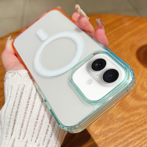 iPhone 17 Contrast Color Gradient Transparent MagSafe Phone Case - Blue Green + Pink