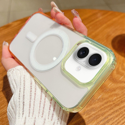 iPhone 17 Contrast Color Gradient Transparent MagSafe Phone Case - Fluorescent Green + Light Pink