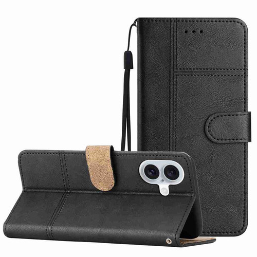 iPhone 17 Cowhide Texture Stitching Leather Phone Case - Black