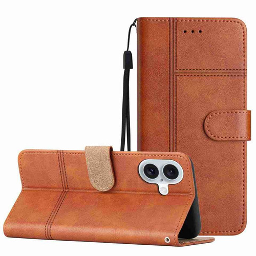 iPhone 17 Cowhide Texture Stitching Leather Phone Case - Brown