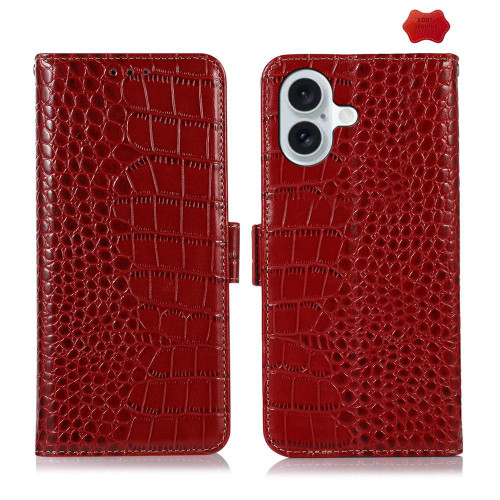 iPhone 17 Pro Max Crocodile Top Layer Cowhide Leather Phone Case - Red