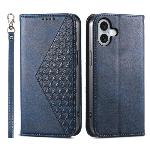 iPhone 17 Cubic Grid Calf Texture Magnetic Leather Phone Case - Blue