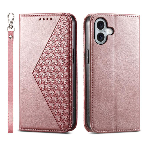iPhone 17 Cubic Grid Calf Texture Magnetic Leather Phone Case - Rose Gold