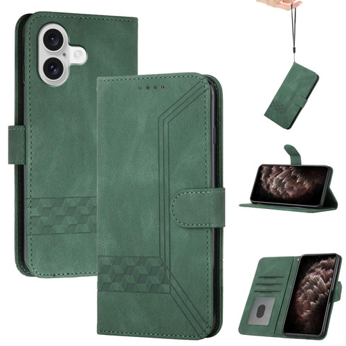 iPhone 17 Cubic Skin Feel Flip Leather Phone Case - Green