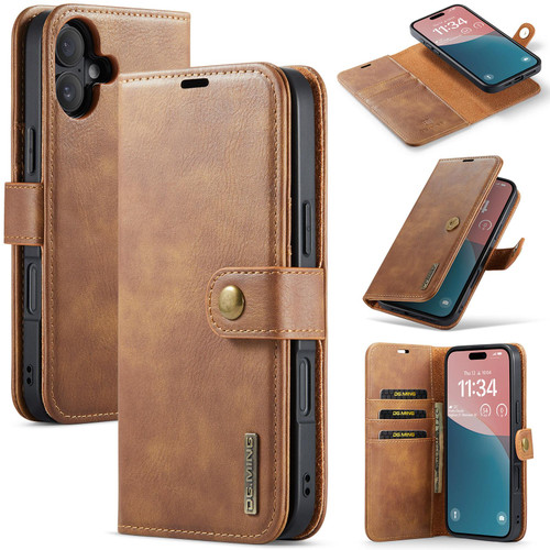 iPhone 17 DG.MING Crazy Horse Texture Detachable Magnetic Leather Phone Case - Brown