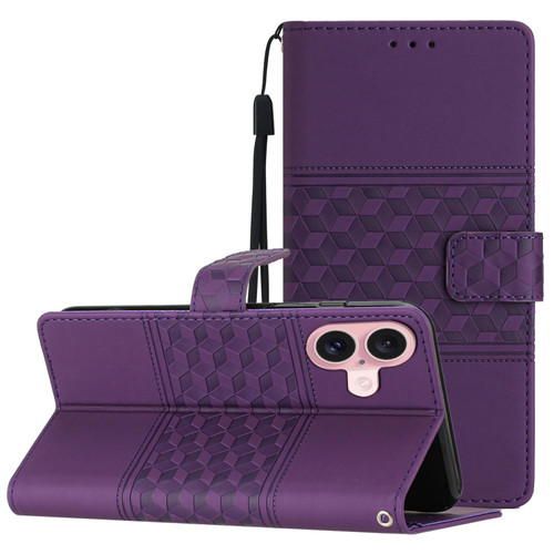 iPhone 17 Diamond Embossed Skin Feel Leather Phone Case - Purple