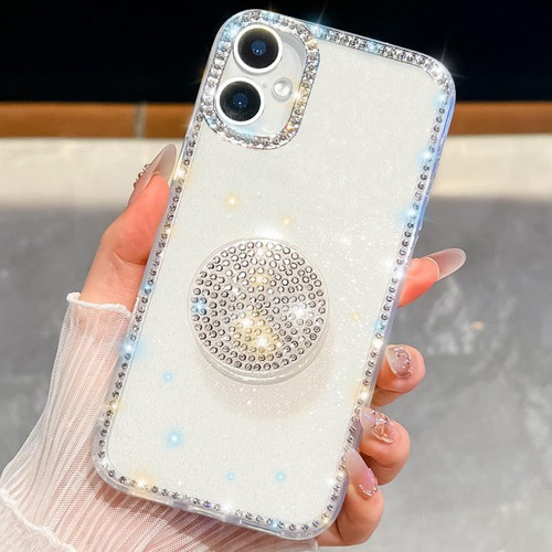 iPhone 17 Diamond Glitter Diamond Round Holder Phone Case - White