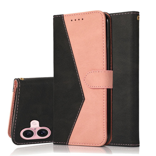 iPhone 17 Dual-color Stitching Leather Phone Case - Black Rose Gold