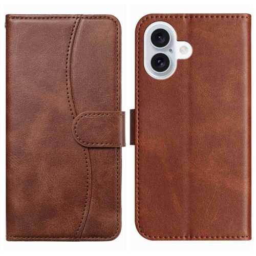 iPhone 17 Dual-Folded S-shape Leather Phone Case - Coffee