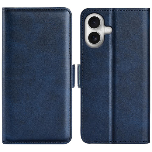 iPhone 17 Dual-side Magnetic Buckle Horizontal Flip Leather Phone Case - Dark Blue