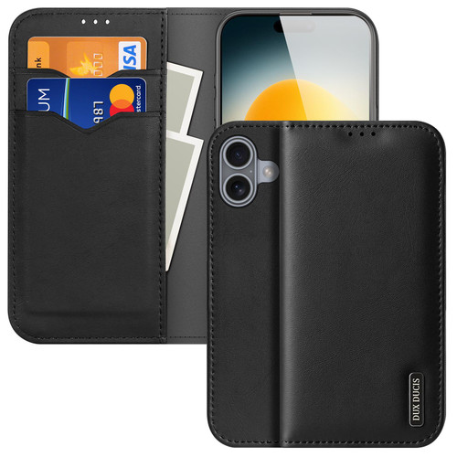 iPhone 17 DUX DUCIS Hivo Series Cowhide + PU + TPU Flip Phone Case - Black