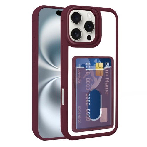 iPhone 17 Electroplated Card Bag Acrylic Hybrid TPU Phone Case - Wine Red