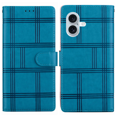 iPhone 17 Embossed Checkered Leather Phone Case - Blue