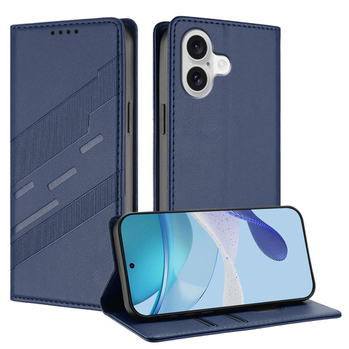 iPhone 17 Embossed Multi-functional Wallet Retro Leather Phone Case - Dark Blue