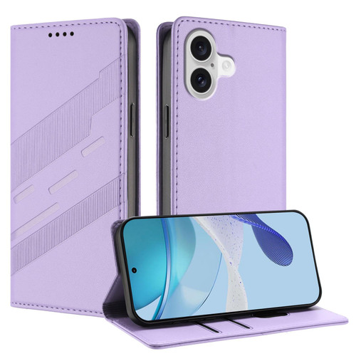 iPhone 17 Embossed Multi-functional Wallet Retro Leather Phone Case - Light Purple